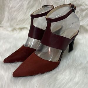 Tahari Brick Red & Burgandy Suede Strappy Sandal Heels Size 6 B-24